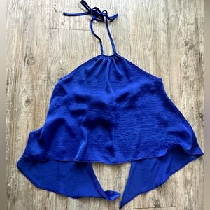 Blue flowy crop top blouse
